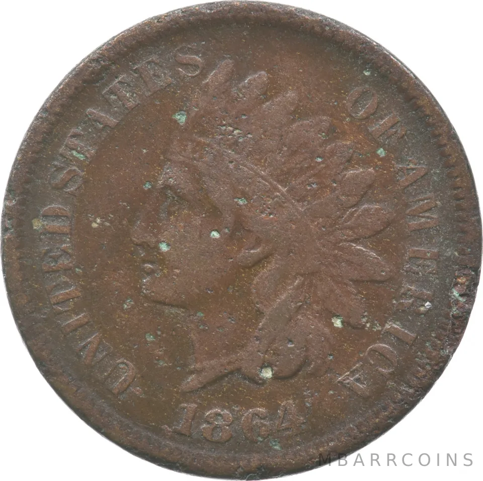 1864 Indian Head Cent L On Ribbon *9356