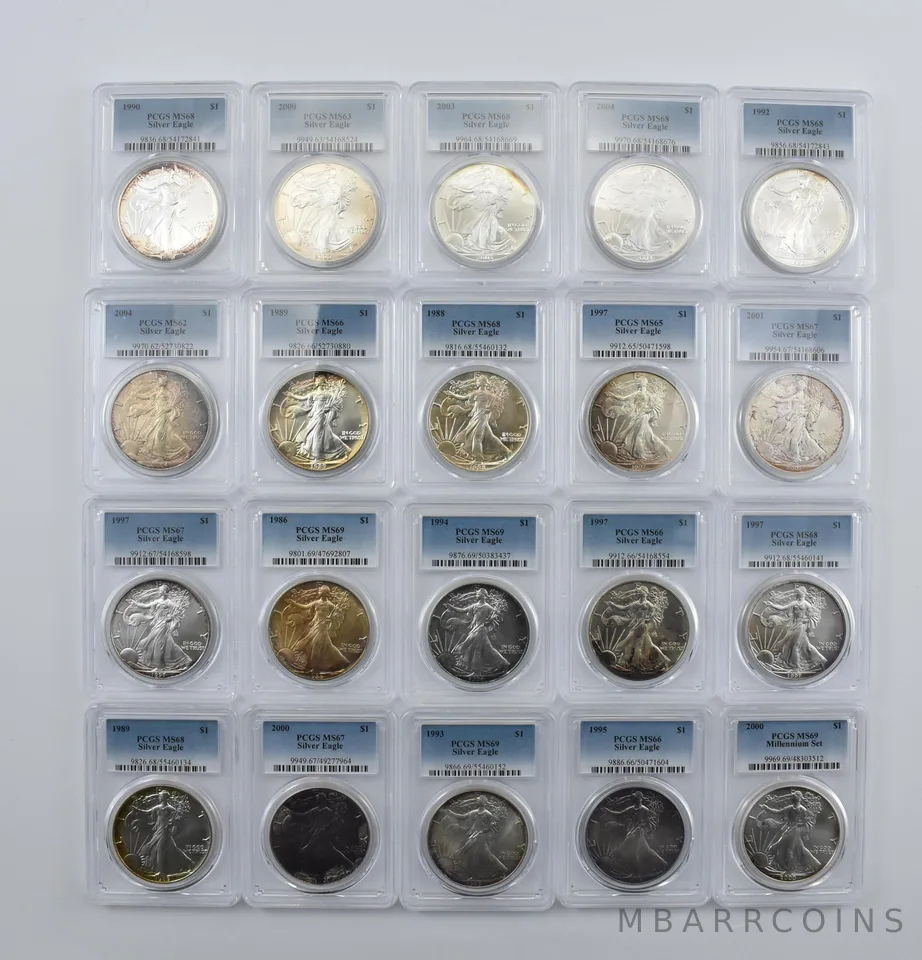 Lot (20) Nice Tone American Silver Eagle PCGS Holder *2002