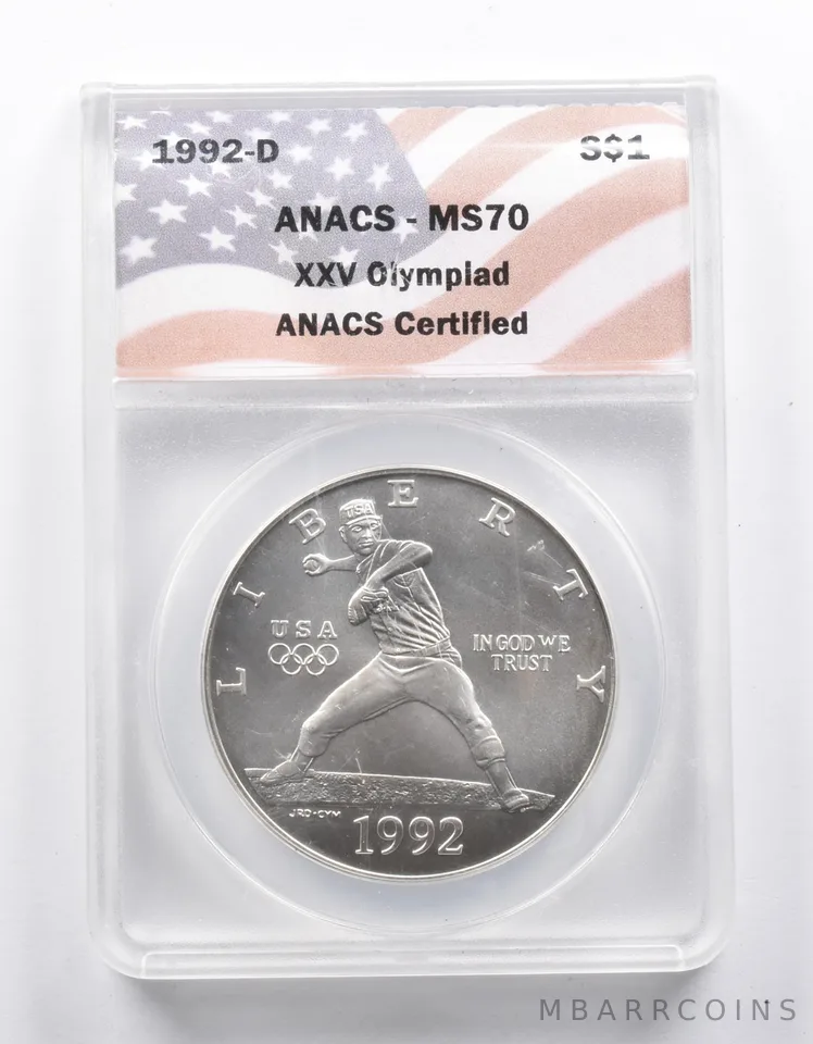 MS70 1992-D XXV Olympiad Commemorative Silver Dollar ANACS *1022