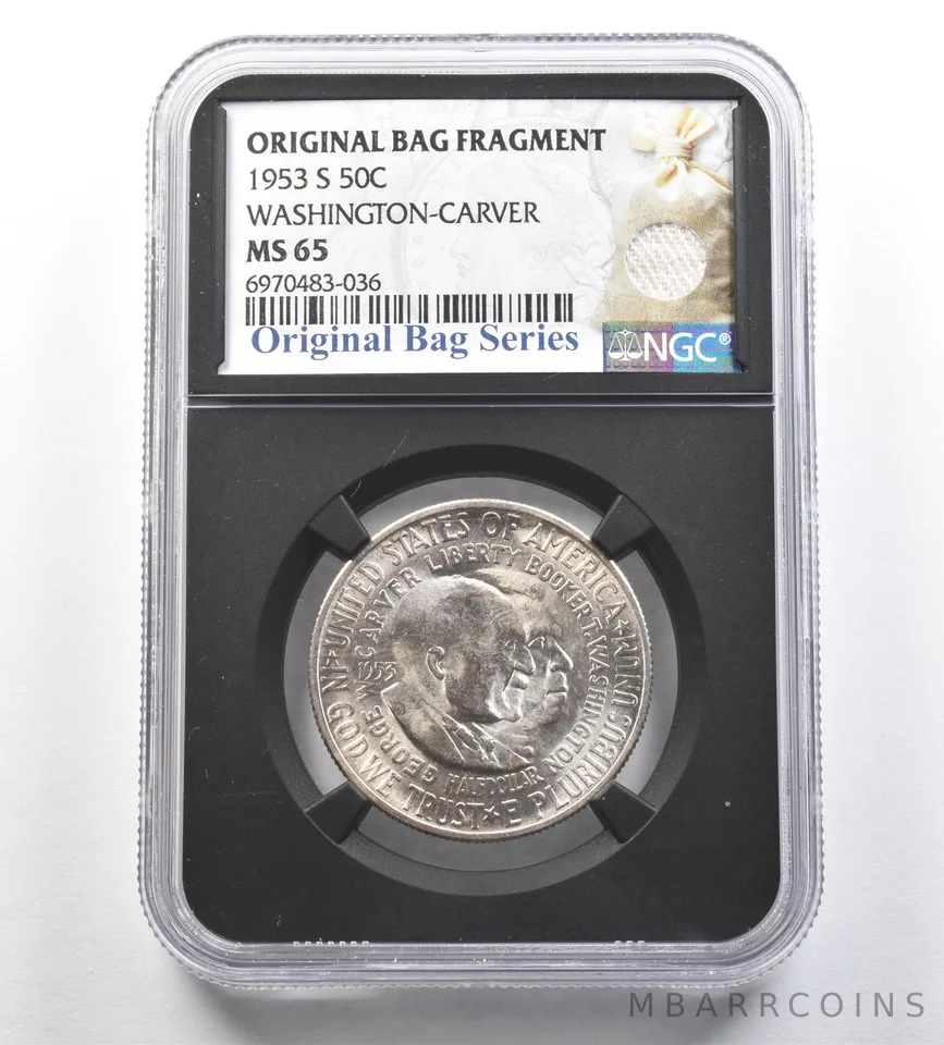 1953-S Washington-Carver Half Dollar Original Bag Fragment MS65 NGC a7130