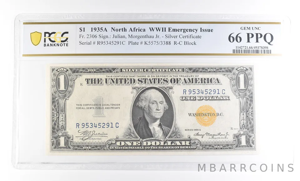 1935 A $1 N. Africa Silver Certificate WWII Fr#2306 Gem Unc 66 PPQ PCGS *2458