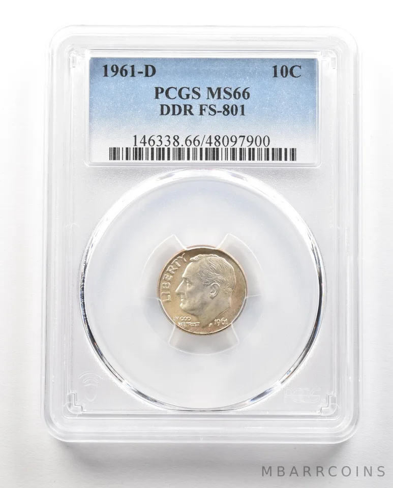 1961-D Roosevelt Dime DDR FS-801 MS66 PCGS *4851