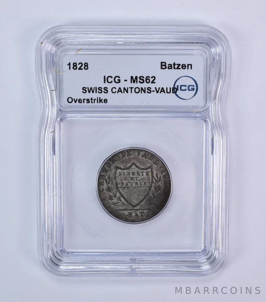 1828 Swiss Cantons-Vaud Batzen Overstrike MS62 ICG *7950