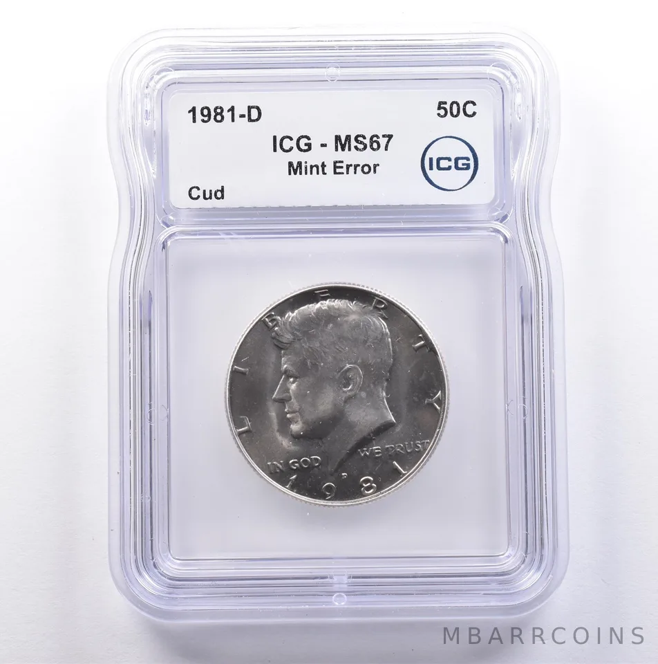 1981-D Kennedy Half Dollar Mint Error Cud MS67 ICG *9084