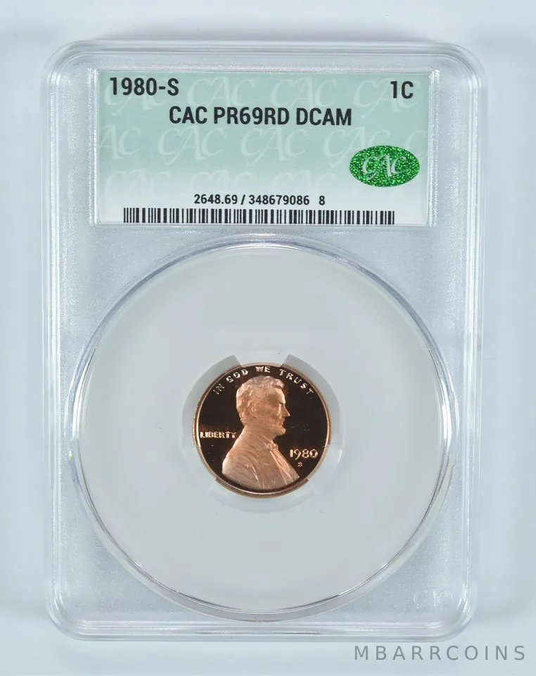 1980-S Lincoln Memorial Cent PR69 RD DCAM CAC CACg