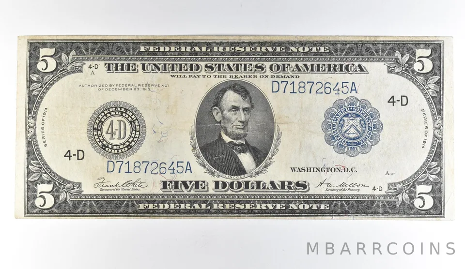 1914 $5 Cleveland OH FRN Large Note Blue Seal *1650