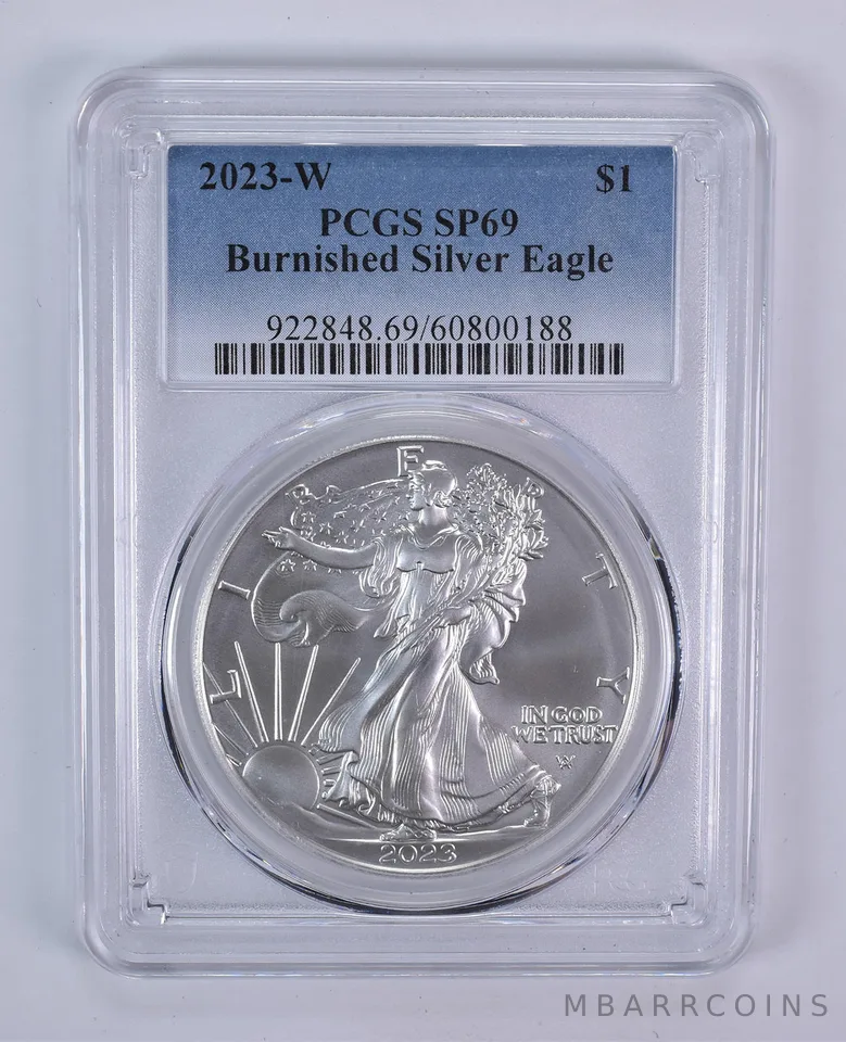 2023-W Burnished Silver Eagle SP69 PCGS Blue Label