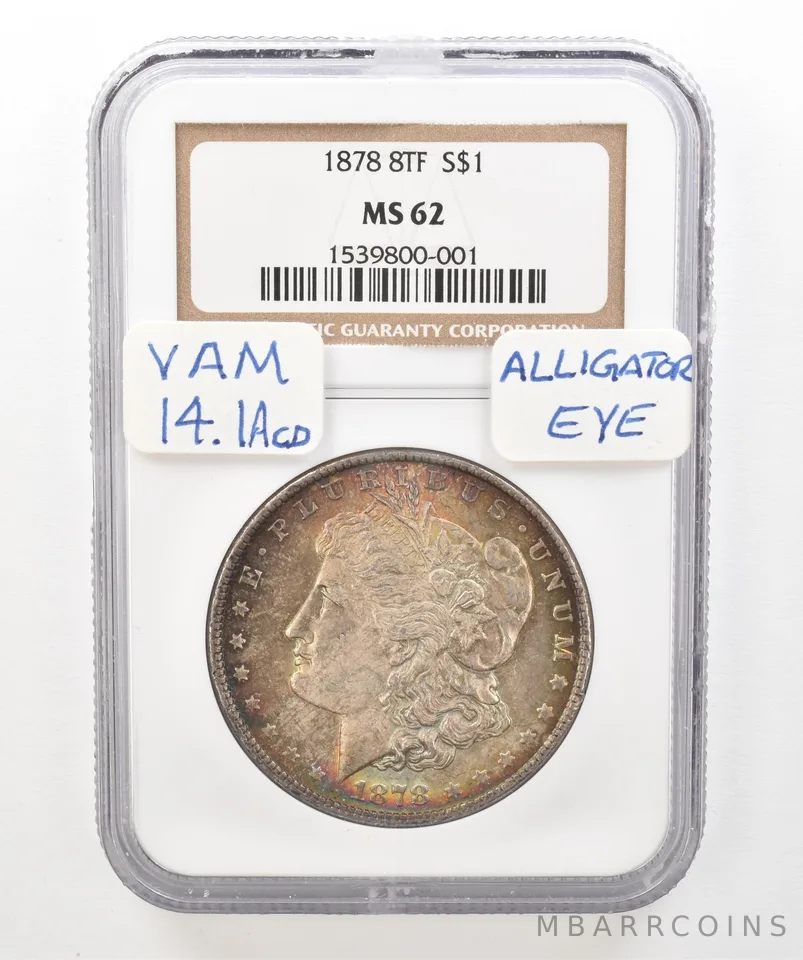 1878 8TF Morgan Silver Dollar MS62 NGC Beautiful Tone *5194