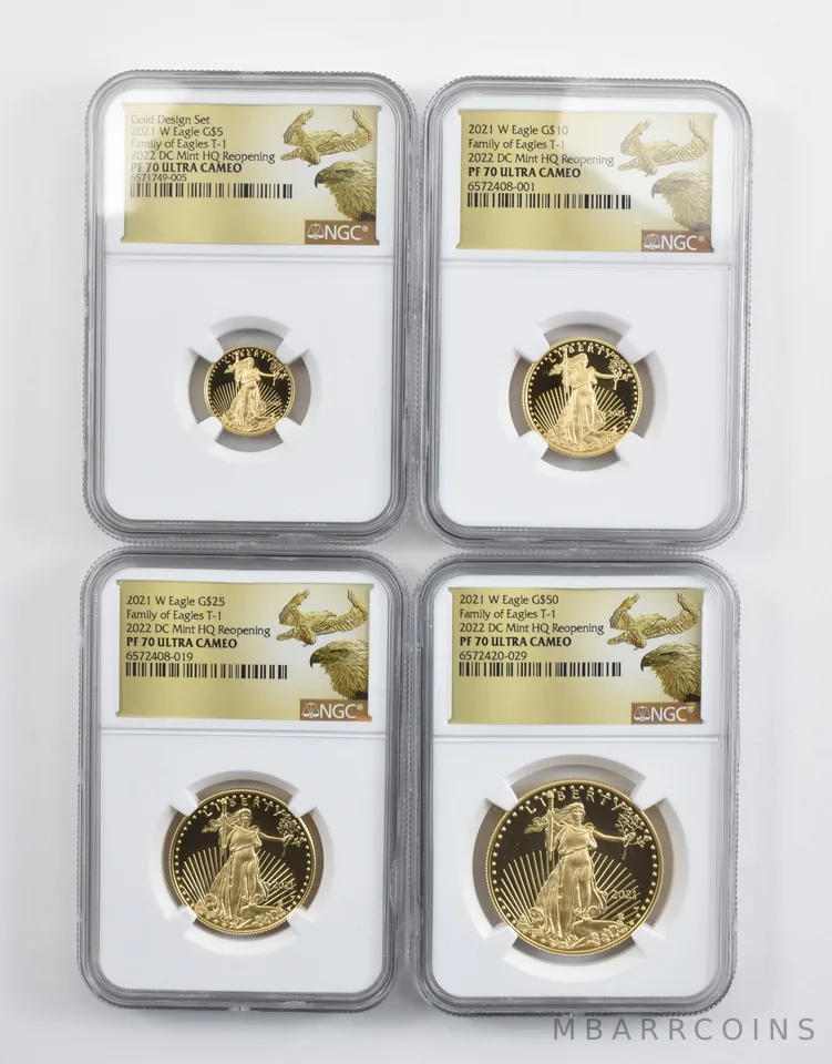 Set 2021-W $5/$10/$25/$50 Gold Eagle Type 1 DC Mint PF70 NGC Low Pop *9382