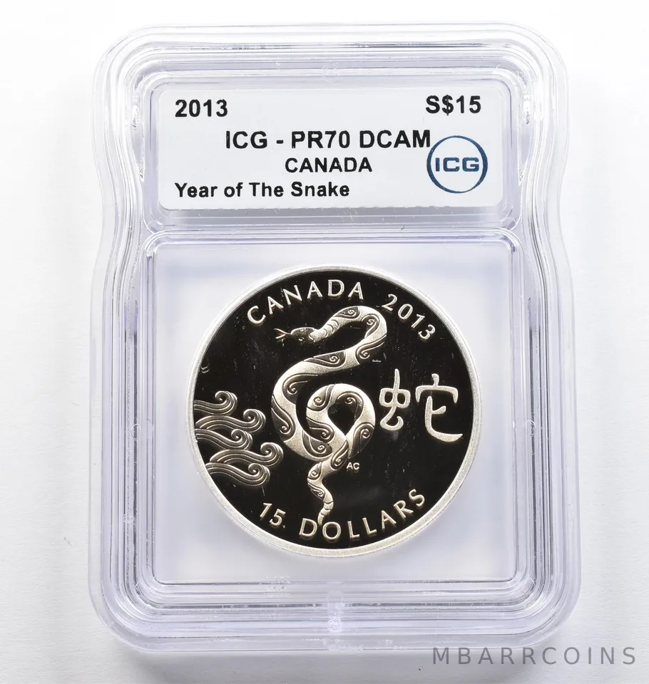2013 Canada 15 Dollars Silver Year Of The Snake PR70 DCAM ICG *9398