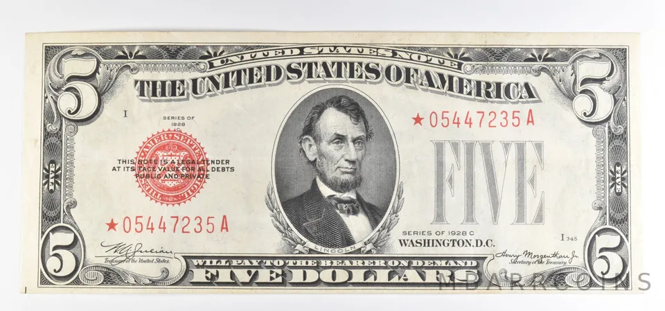 1928 C $5 United States Note Star Note Red Seal *4691