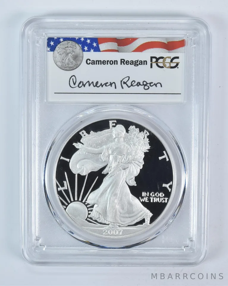 2007-W American Silver Eagle Cameron Reagan Signed PR69 DCAM PCGS