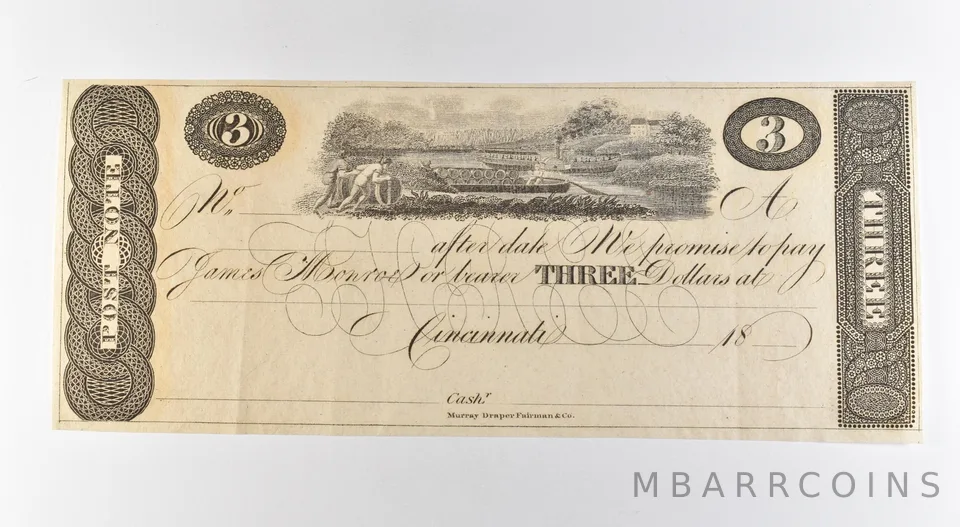 1800s $3 Cincinnati OH Obsolete Note *3178