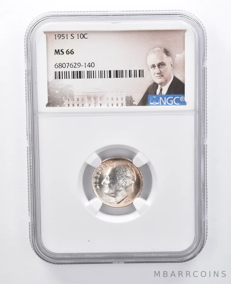1951-S Roosevelt Dime MS66 NGC Peripheral Tone *7941