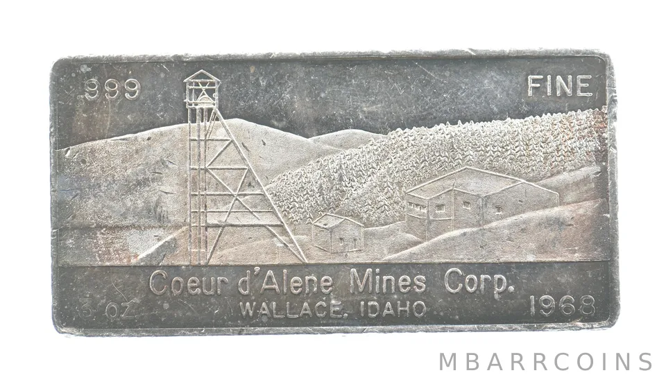 1968 3 Oz Silver Bar Coeur d'Alene Mines Corp WH Foster INC *0692