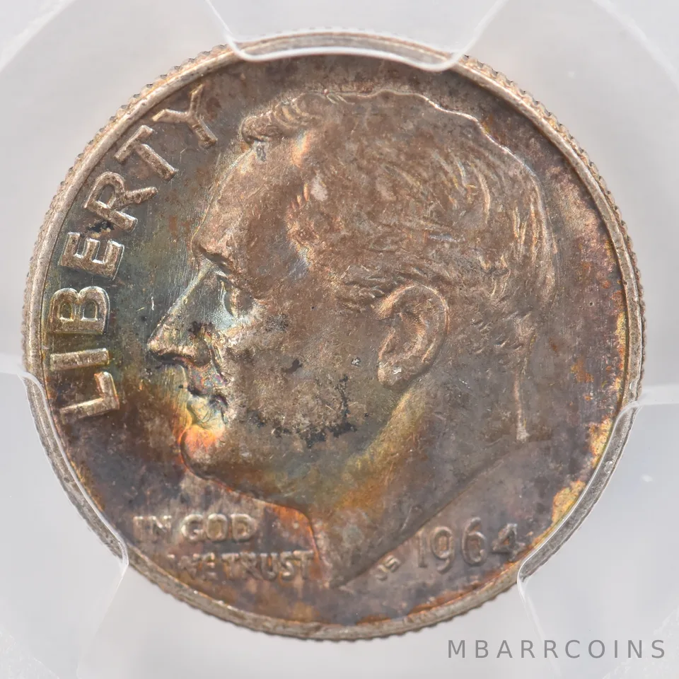 1964 Roosevelt Dime AU58 PCGS Beautiful Tone *0803