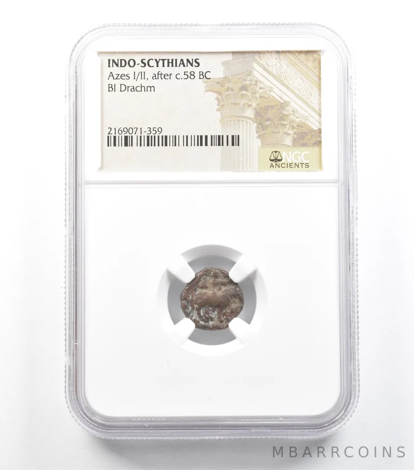 C. 58 BC Indo-Scythians Azes I/II BI Drachm NGC *5930