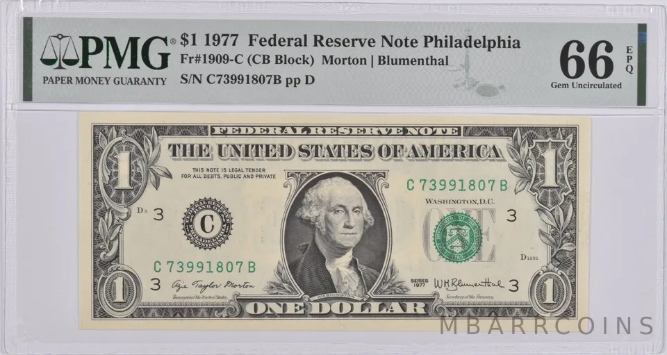 $1 1977 FRN Philadelphia, PA Fr#1909-C PMG Gem Unc 66 EPQ