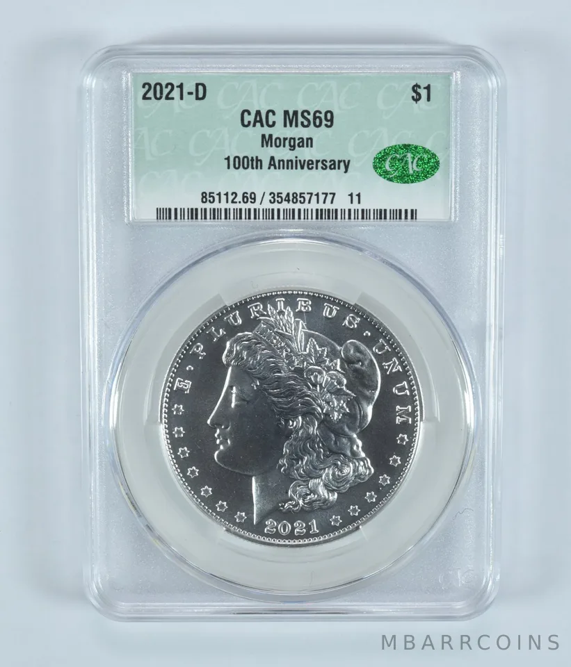 2021-D Morgan Silver Dollar 100th Anniversary MS69 CAC CACg
