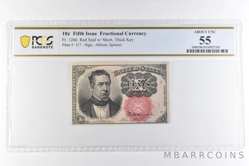 10 Cent Fifth Issue Fractional Currency Fr#1266 About Unc 55 PCGS *6894