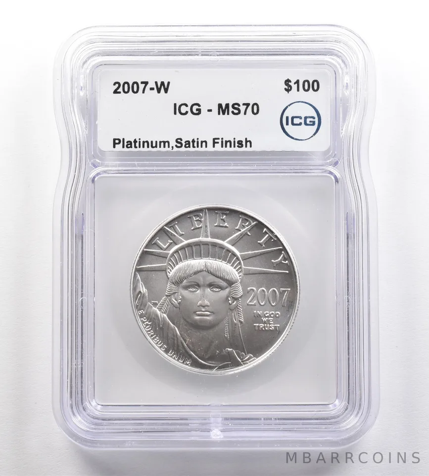 2007-W $100 American Platinum Eagle Satin Finish 1 Oz MS70 ICG Burnished *4238