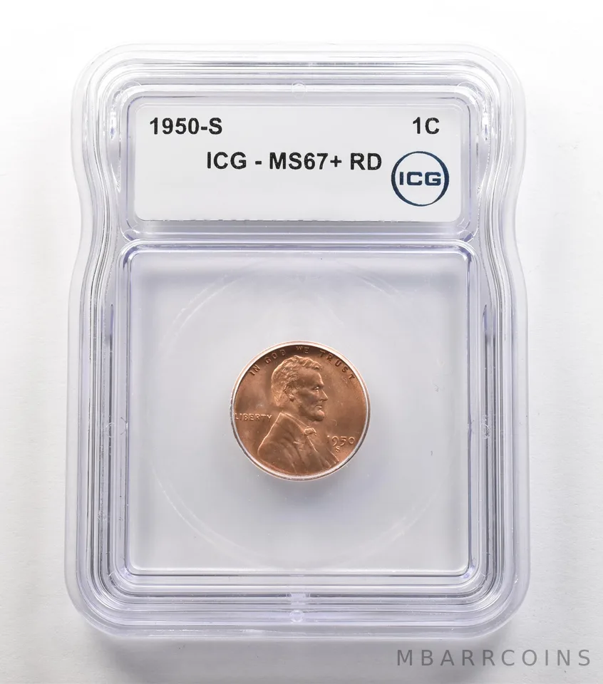 1950-S Lincoln Wheat Cent MS67+ RD ICG *6682
