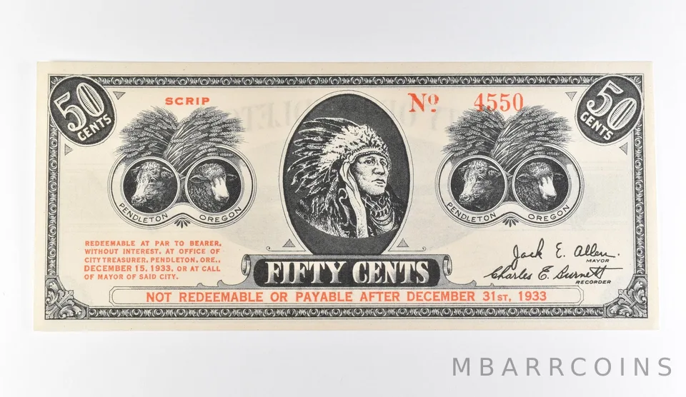1933 50 Cents Pendleton OR Scrip a9750