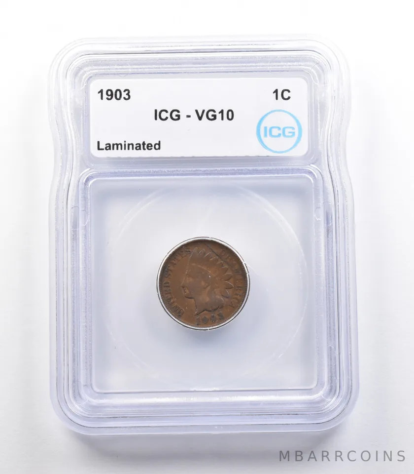 1903 Indian Head Cent Mint Error Laminated VG10 ICG *2271