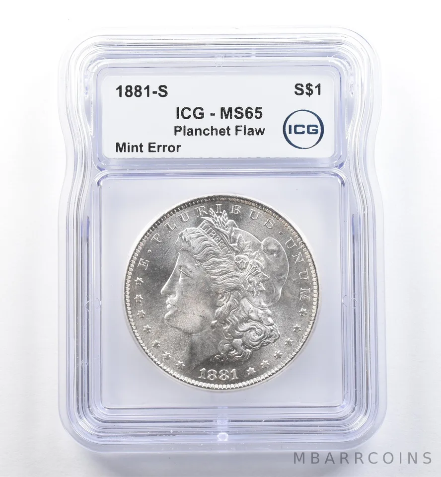 1881-S Morgan Silver Dollar Mint Error Planchet Flaw MS65 ICG *5980