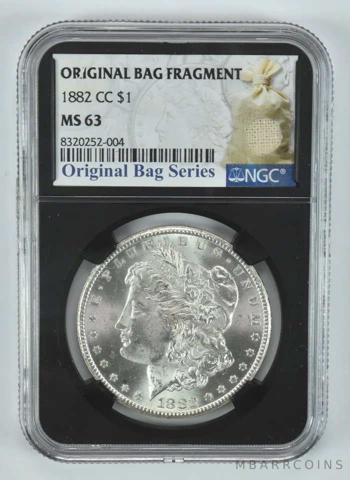 1882-CC Morgan Silver Dollar Original Bag Fragment MS63 NGC BLUE Label