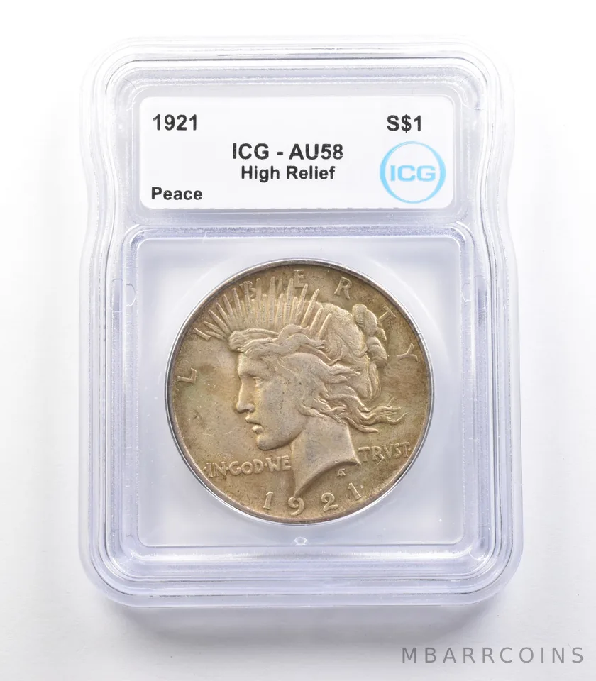 1921 Peace Silver Dollar High Relief AU58 ICG *2399