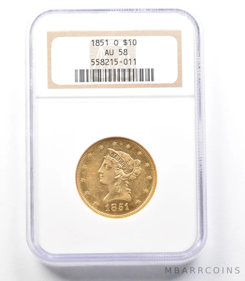 1851-O $10 Liberty Head Gold Eagle AU58 NGC a3318
