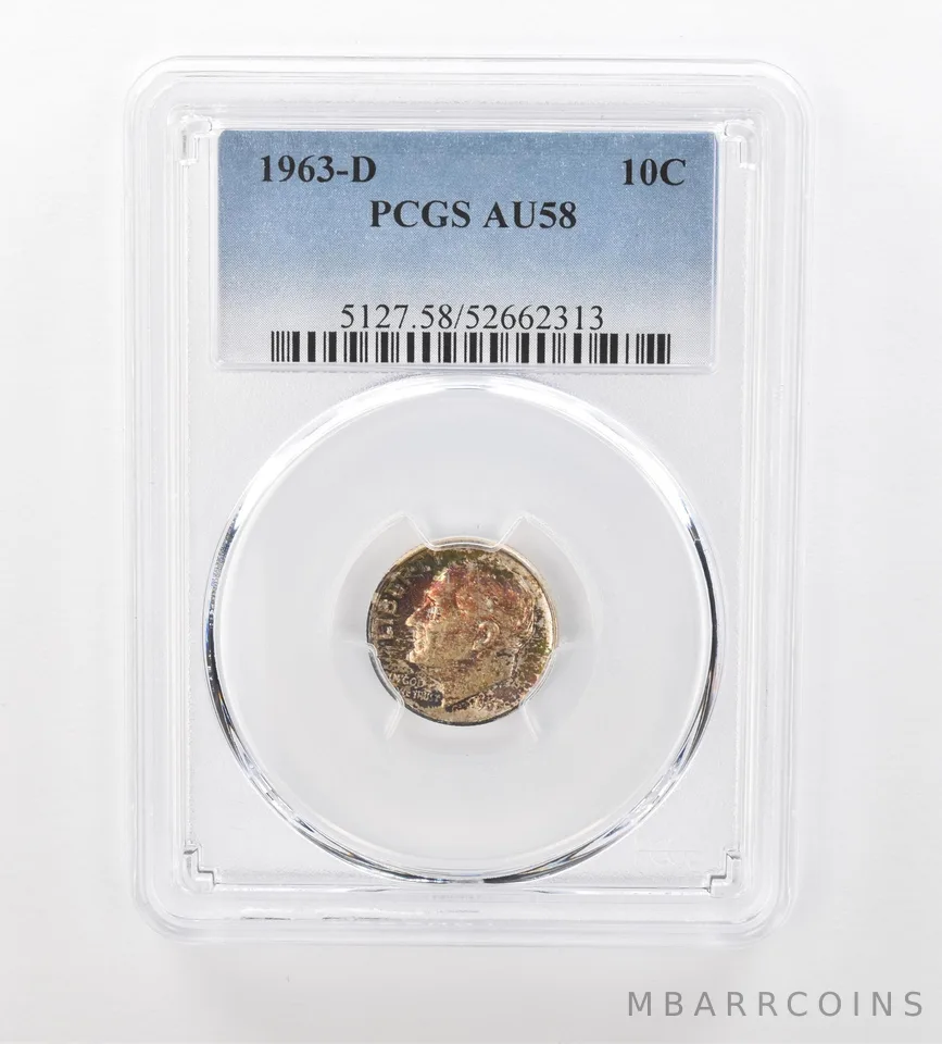 1963-D Roosevelt Dime AU58 PCGS Beautiful Tone *1017