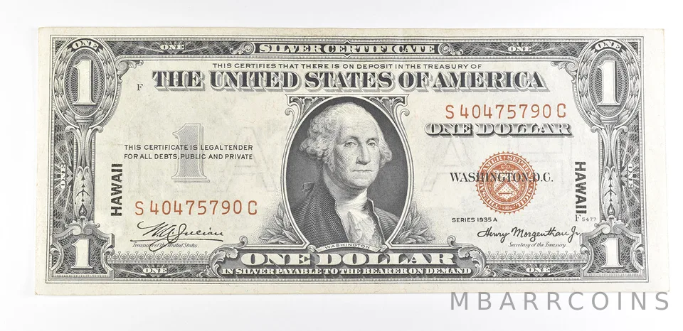 1935 A $1 Silver Certificate Hawaii Fr#2300 Nice AU Occupation WWII Note *9287