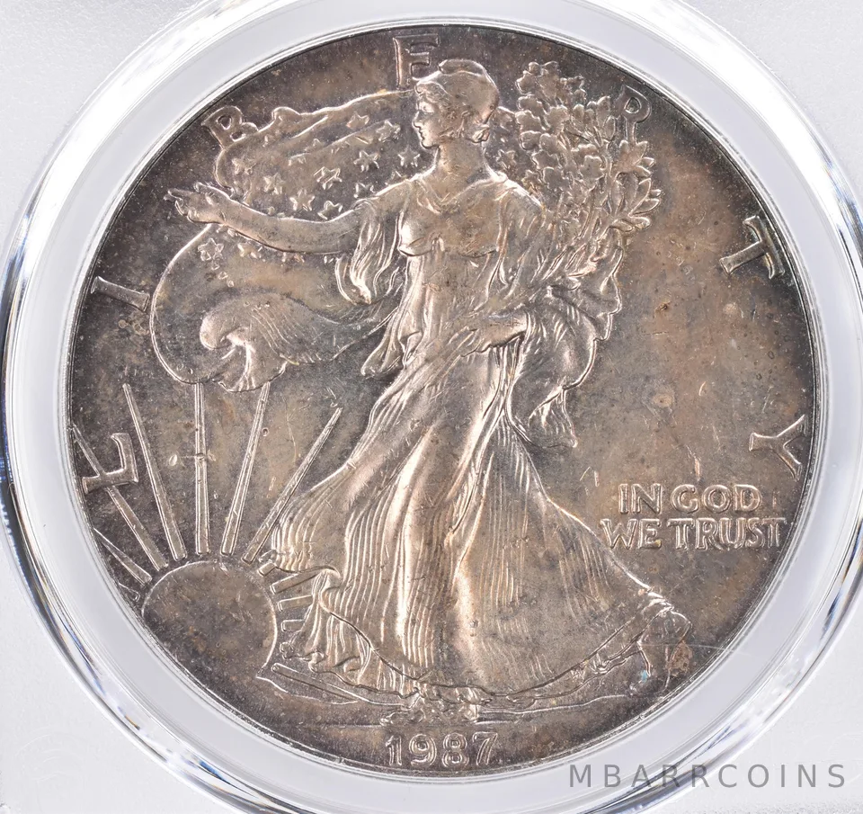 1987 American Silver Eagle AU55 PCGS Beautiful Tone *1529