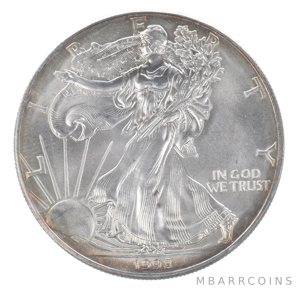 Beautiful Toned - 1998 American Silver Eagle 1 Troy Oz .999 Fine Silver *068