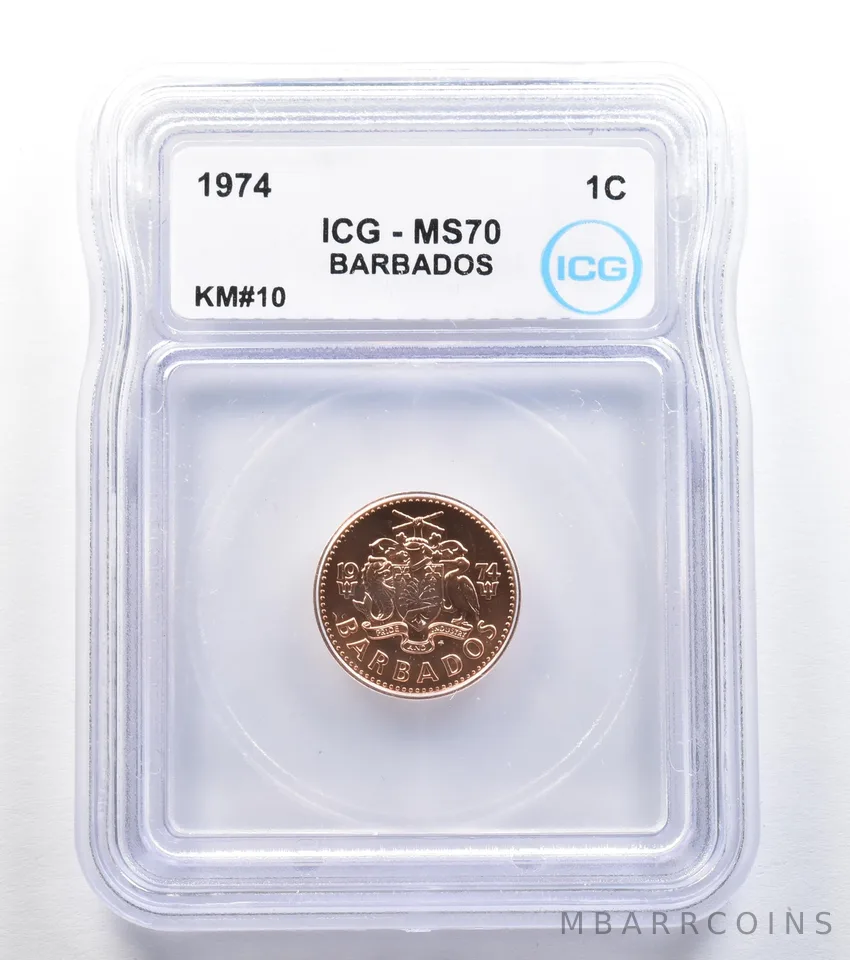 1974 Barbados 1 Cent KM#10 MS70 ICG *7999