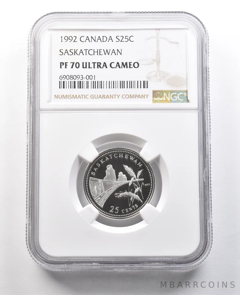 1992 Canada 25 Cents Silver Saskatchewan PF70 UCAM NGC *8410