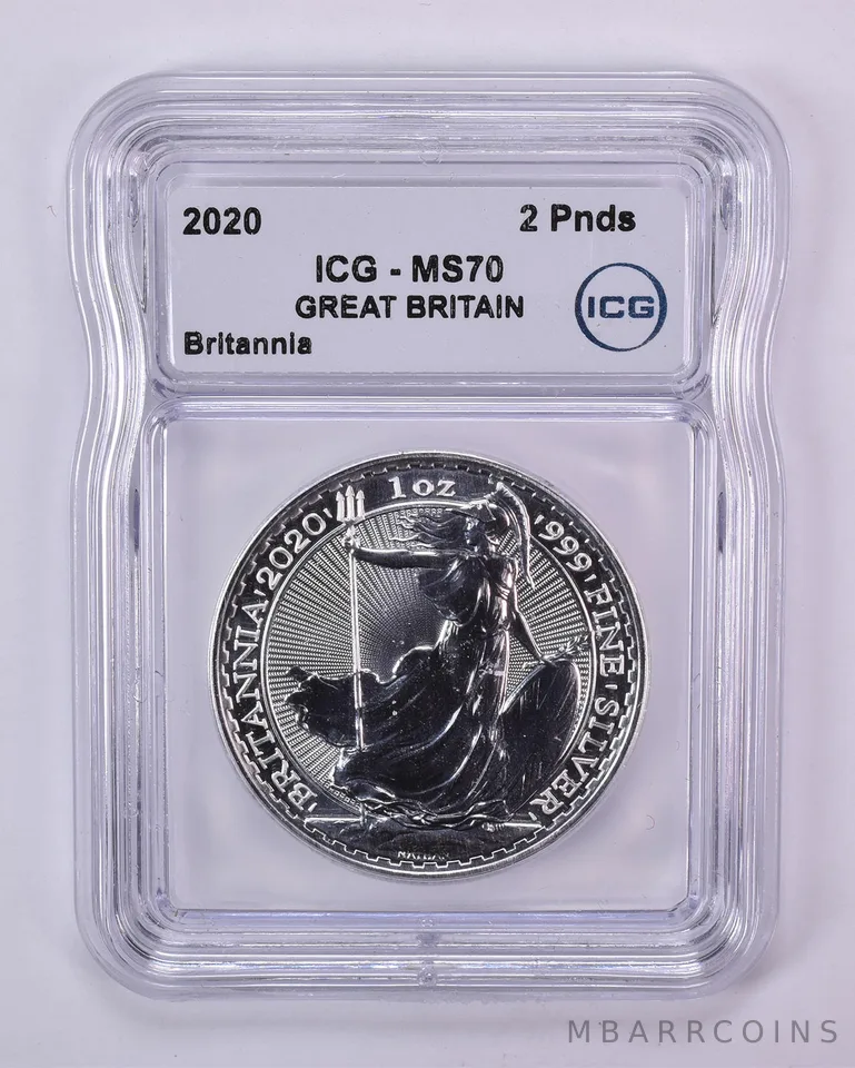 2020 Great Britain 2 Pounds Silver Britannia MS70 ICG