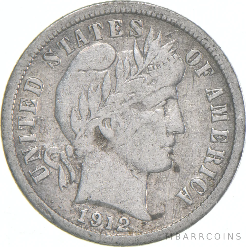 1912-S Barber Dime 90% Silver Average Circ