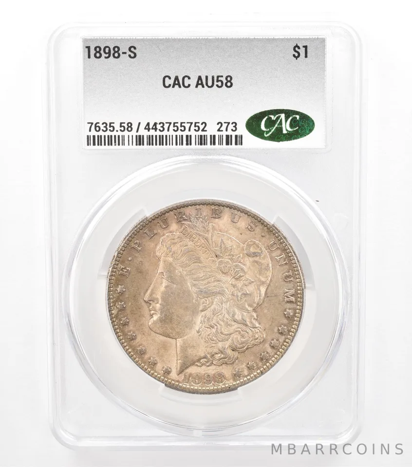 1898-S Morgan Silver Dollar AU58 CAC CACg Beautiful Tone *5768