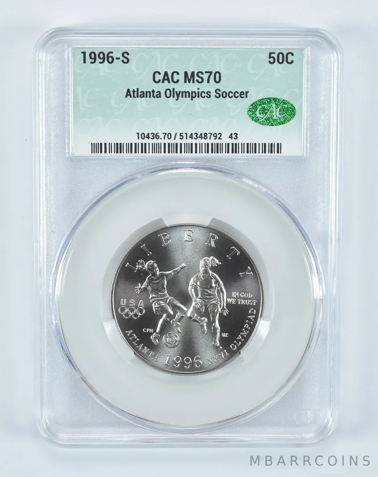 1996-S Olympic Soccer Commemorative Half Dollar MS70 CAC CACg