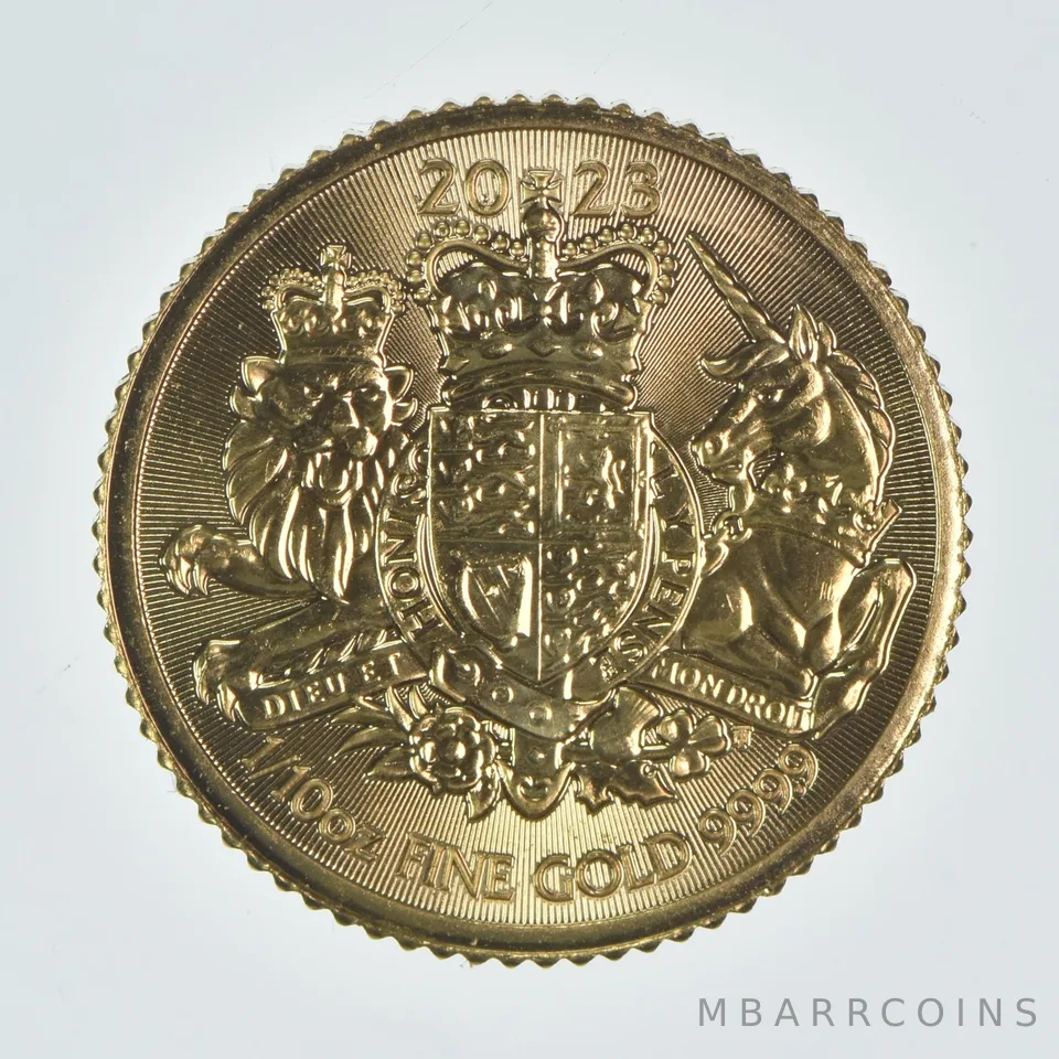 2023 Great Britain 10 Pound Gold British Royal Arms 1/10 Oz .9999 Gold