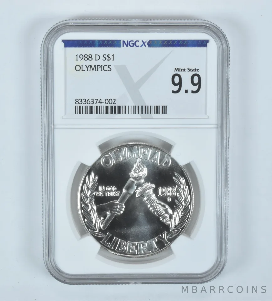 1988-D Olympic Torches Commemorative Silver Dollar Mint State 9.9 NGC X NGCX