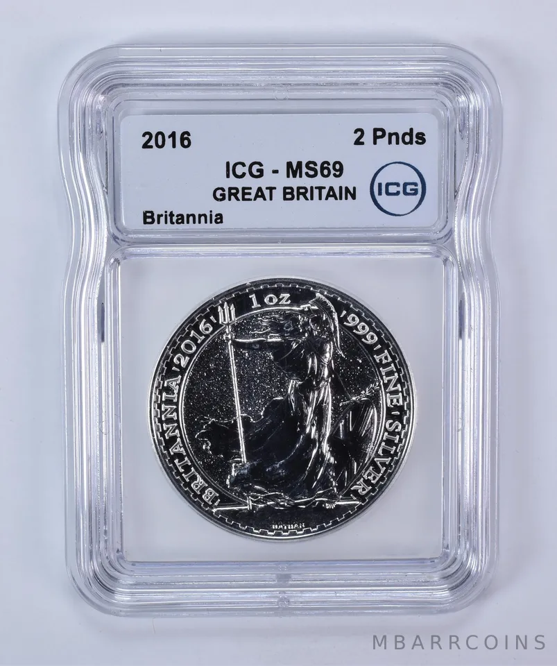 2016 Great Britain 2 Pounds Silver Britannia MS69 ICG