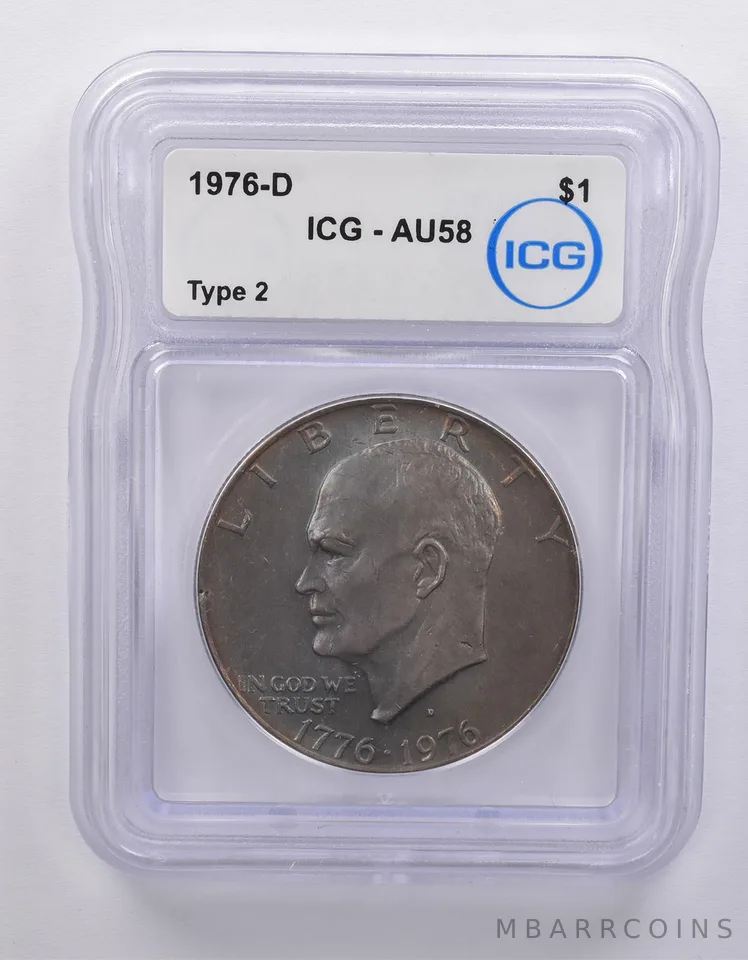 1976-D Eisenhower $1 Type 2 AU58 ICG Beautiful Blue Tone *7138