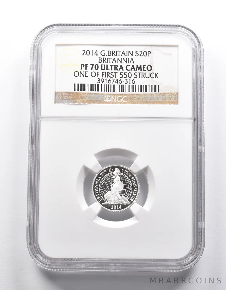PF70 UCAM 2014 Great Britain 20 Pence Britannia 1/10 oz Silver NGC a2576