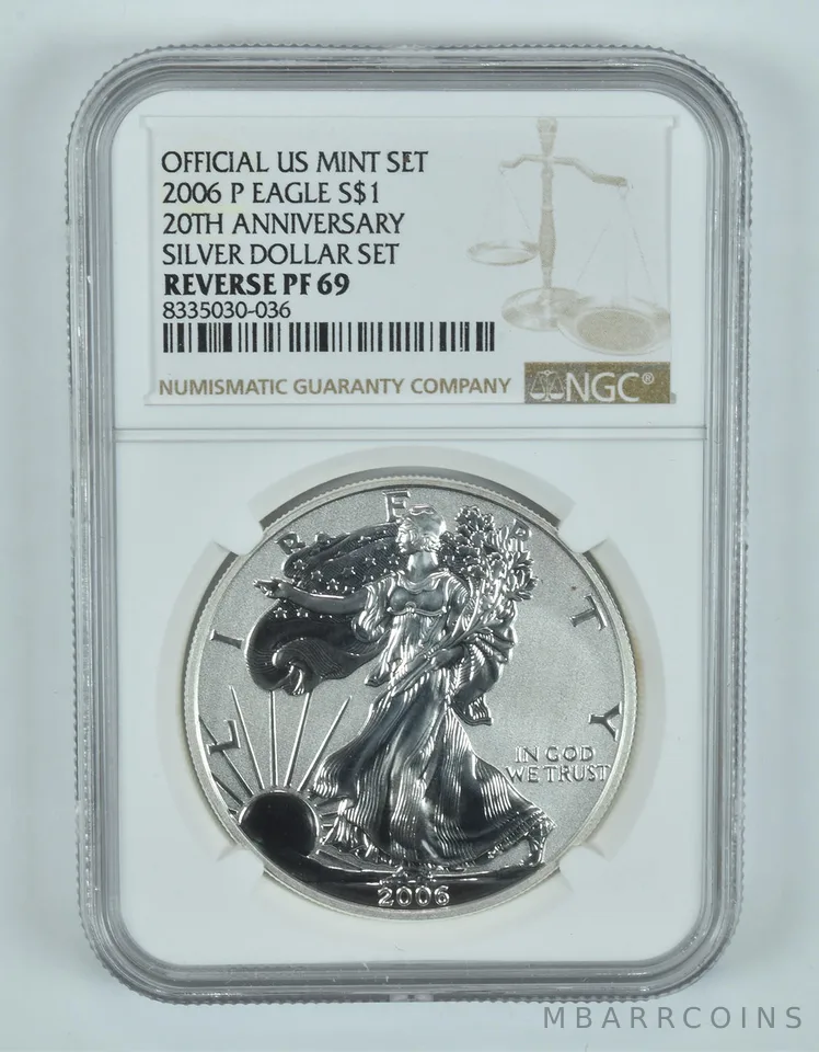2006-P American Silver Eagle Silver Dollar Set Reverse PF69 NGC Brown Lbl