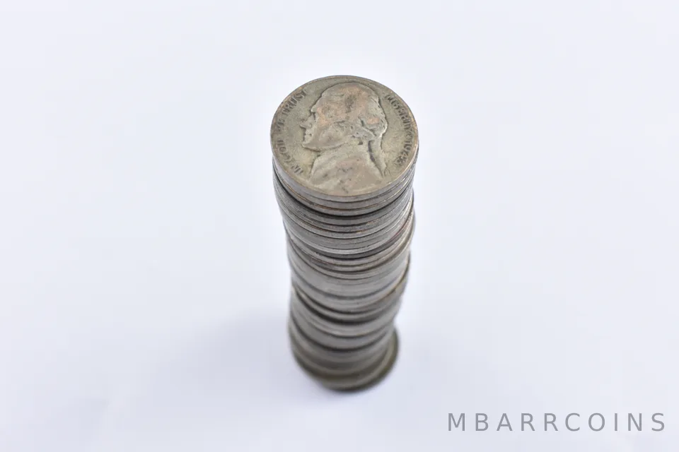 (40) 1942-1945 SILVER Wartime Nickels WTN Roll WWII War Lot