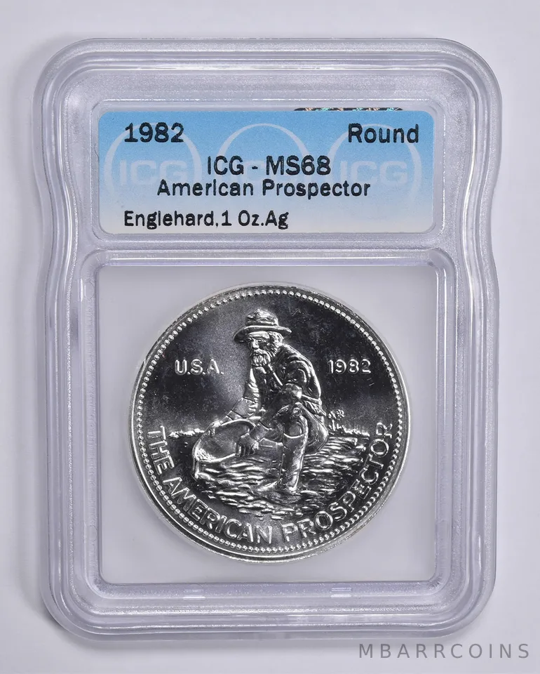 1982 Engelhard American Prospector 1 Troy Oz Silver Round MS68 ICG Graded